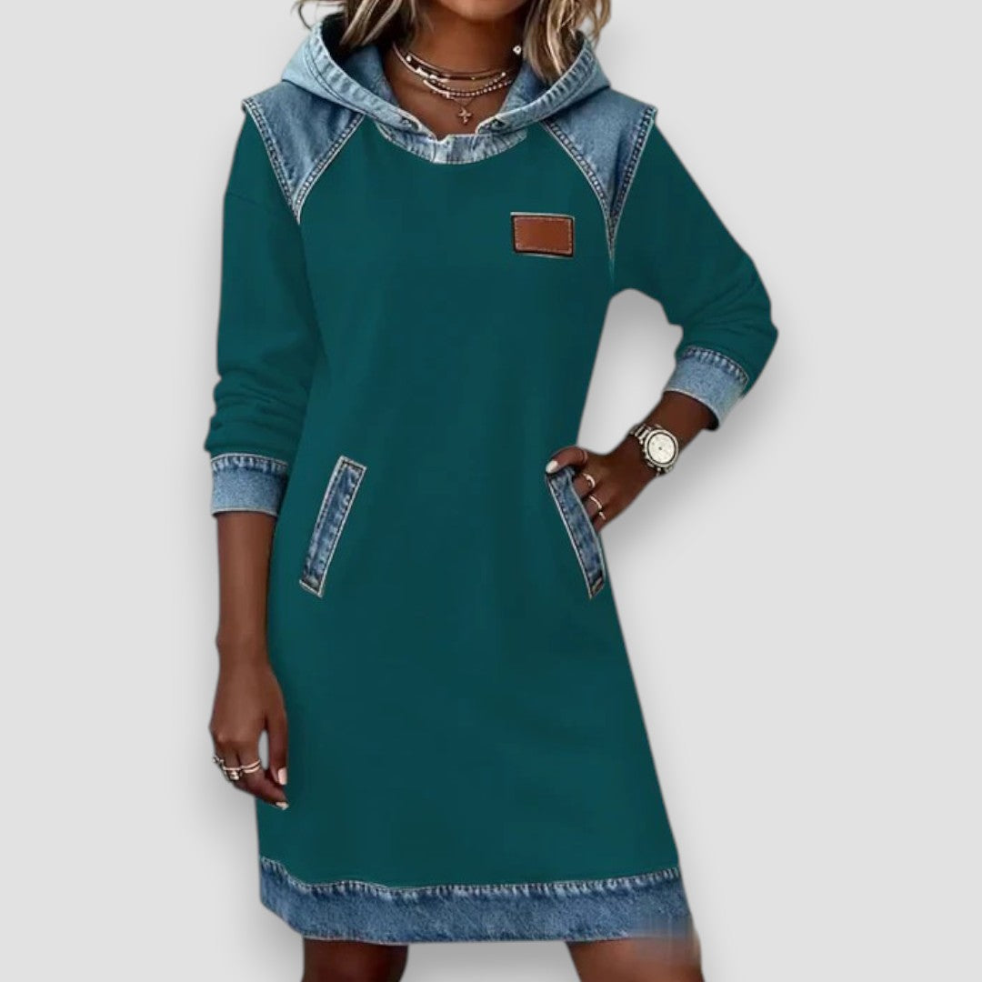 Katnise | Casual Hooded Dress with Contrasting Style