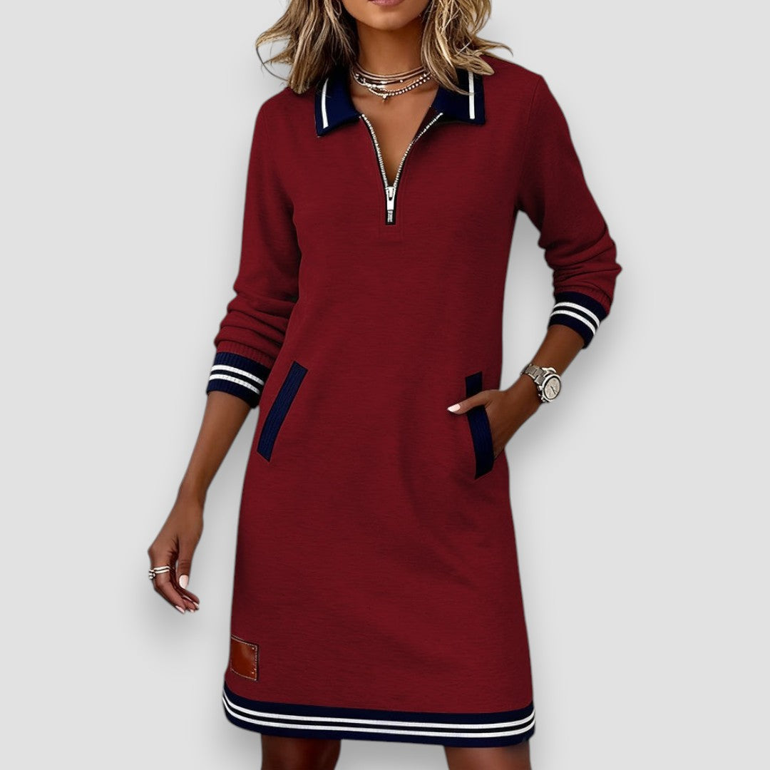 Krystalle | Casual Long-Sleeve Dress with Zipper Closure